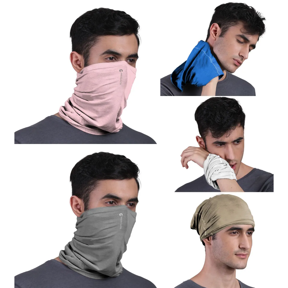 FREECULTR Unisex Plain Bamboo Bandana Anti Microbial Multipurpose Cloth Face Mask (pack Of 5)