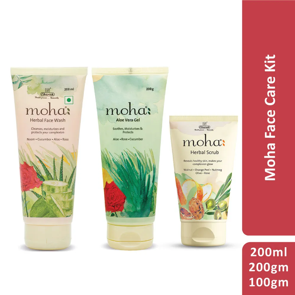 Moha Face Care Kit - Scrub + Aloe Vera Gel + Face Wash