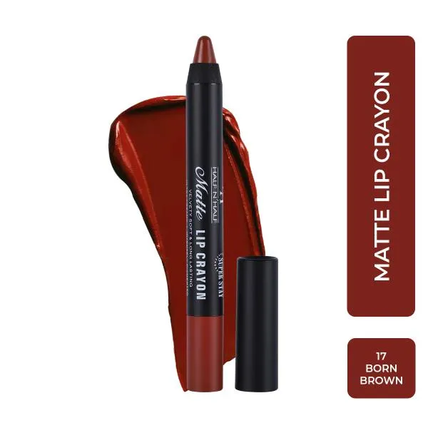 Half N Half Matte Velvet Soft & Long Lasting 24h Super Stay Lip Crayon - Born-brown