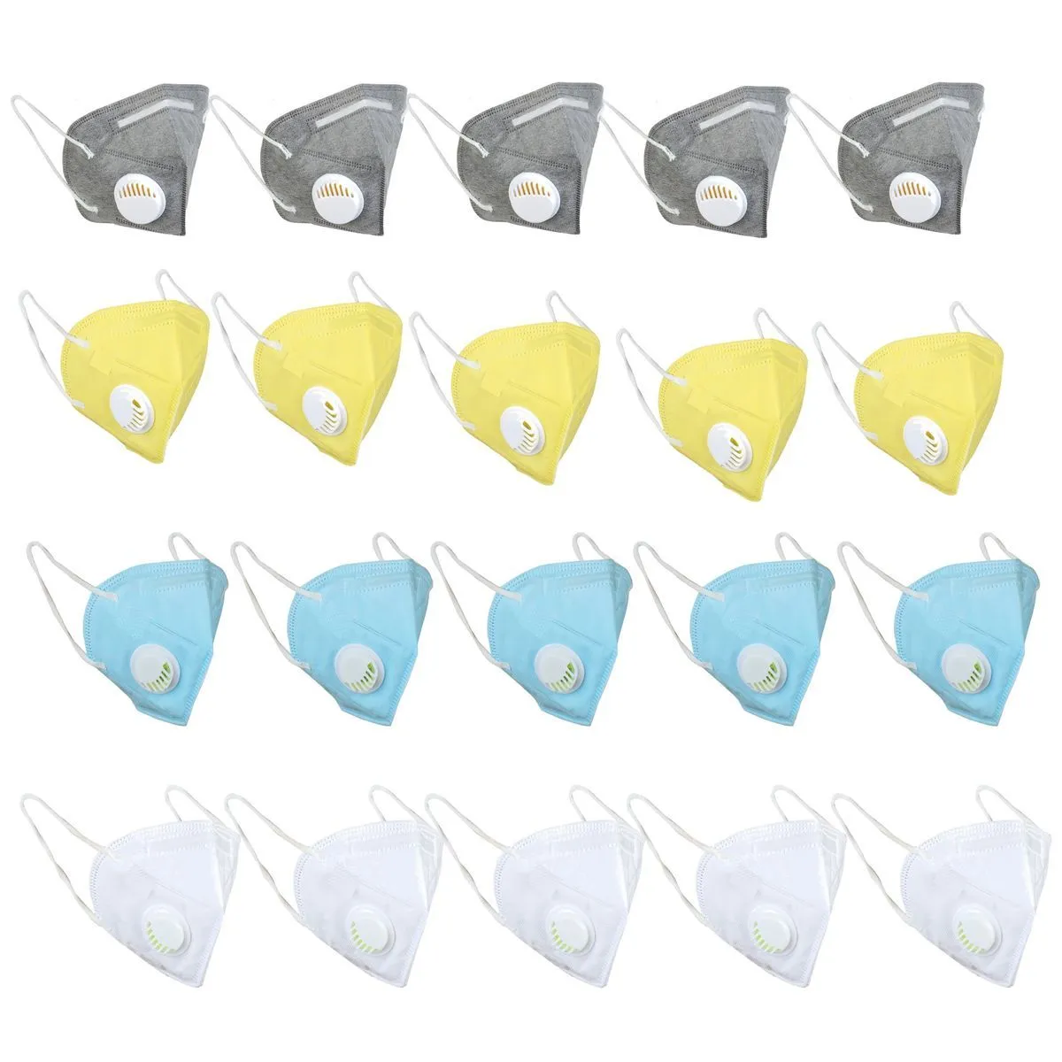 Fabula Pack Of 20 Kn95/n95 Anti-pollution Reusable 5 Layer Mask ( White,blue,yellow,grey)