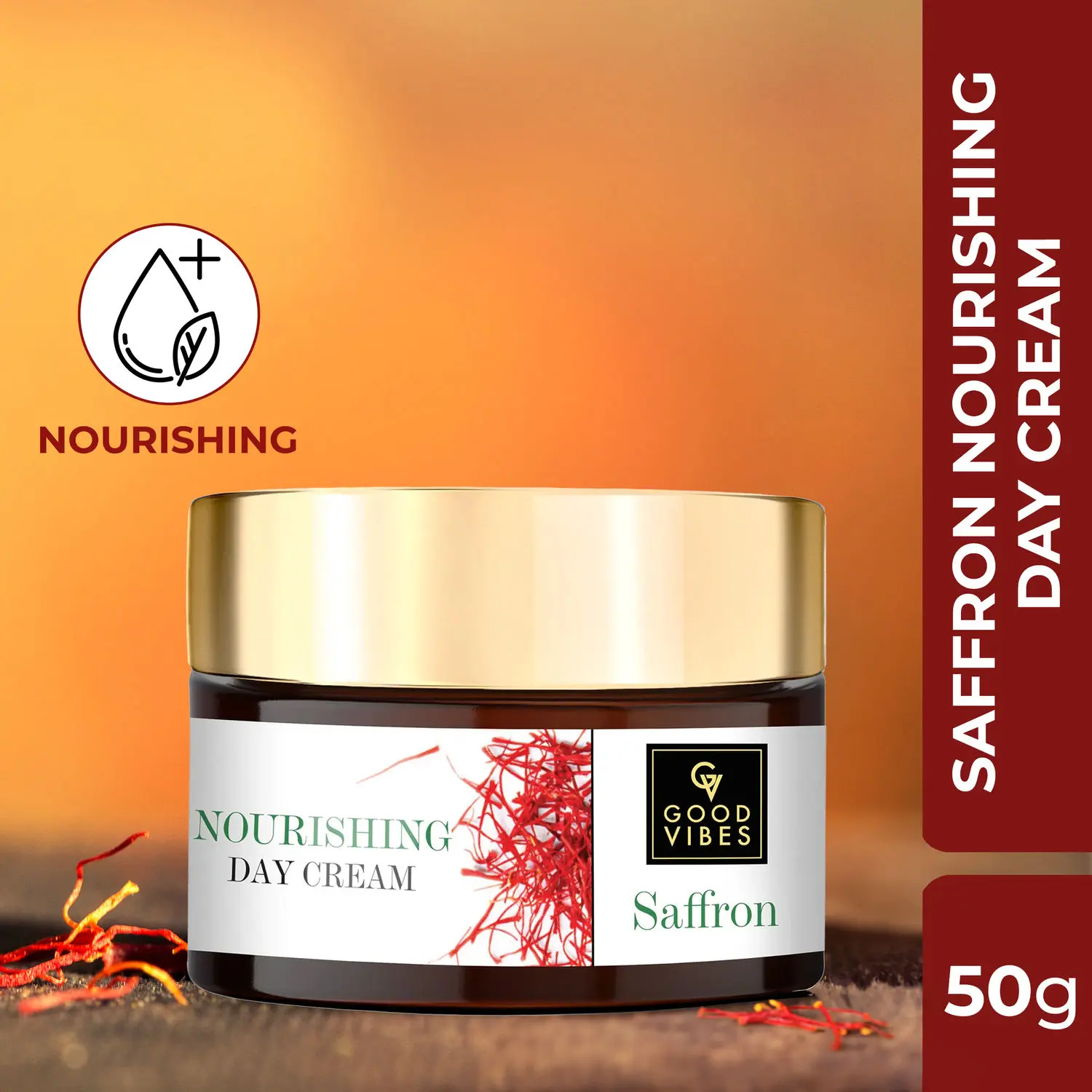 Good Vibes Saffron Nourishing Day Cream | Hydrating, Glow | With Coffee | No Parabens, No Sulphates, No Mineral Oil, No Animal Testing (50 g)