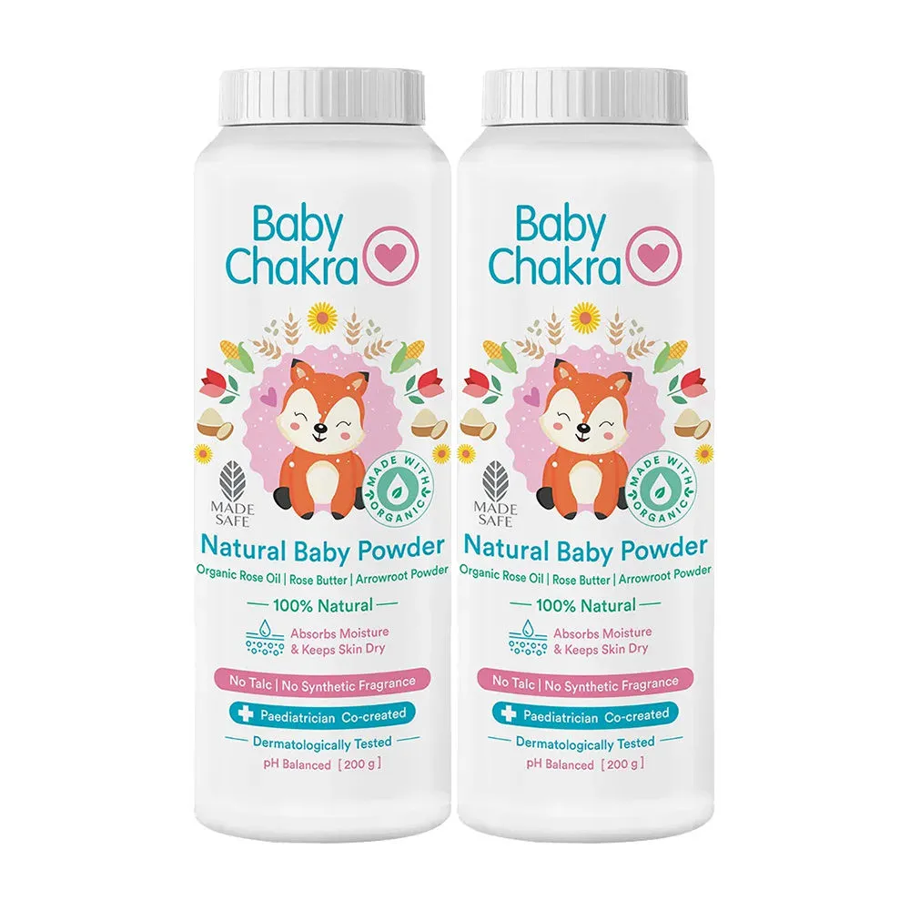 BabyChakra Talc-Free Natural Baby Powder, Paraben Free, Absorbs Moisture pH Balanced (200 g x2)