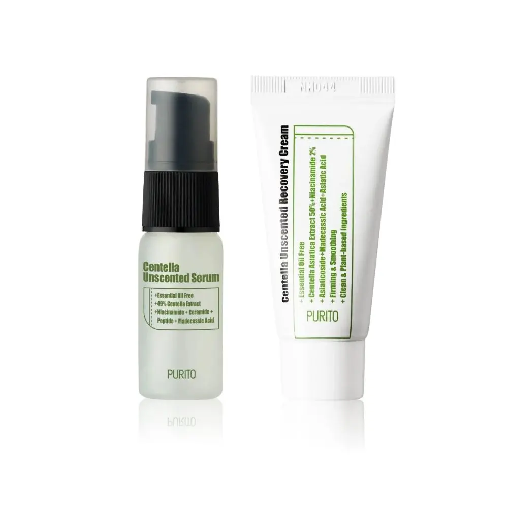 PURITO Centella Mini Combo | Unscented Serum (15ml) and Unscented Recovery Cream (12ml)