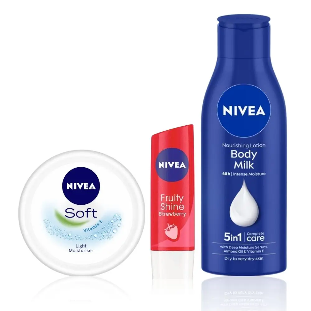 NIVEA All in One Body care kit (Lip balm + Body Milk + Soft Cream) (4.8g + 200ml + 100ml)