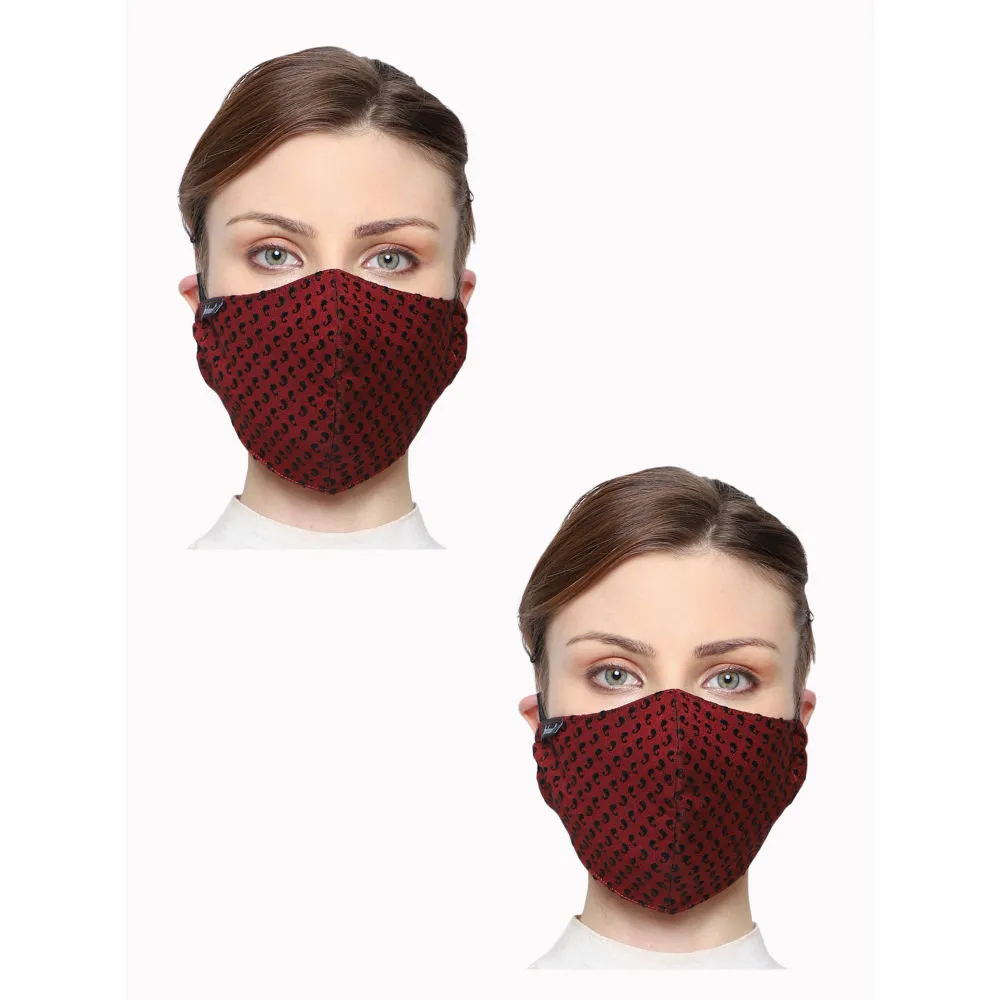 Anekaant 3-Ply Reusable Maroon & Black Paisley Textured Poly Silk Fabric Fashion Mask