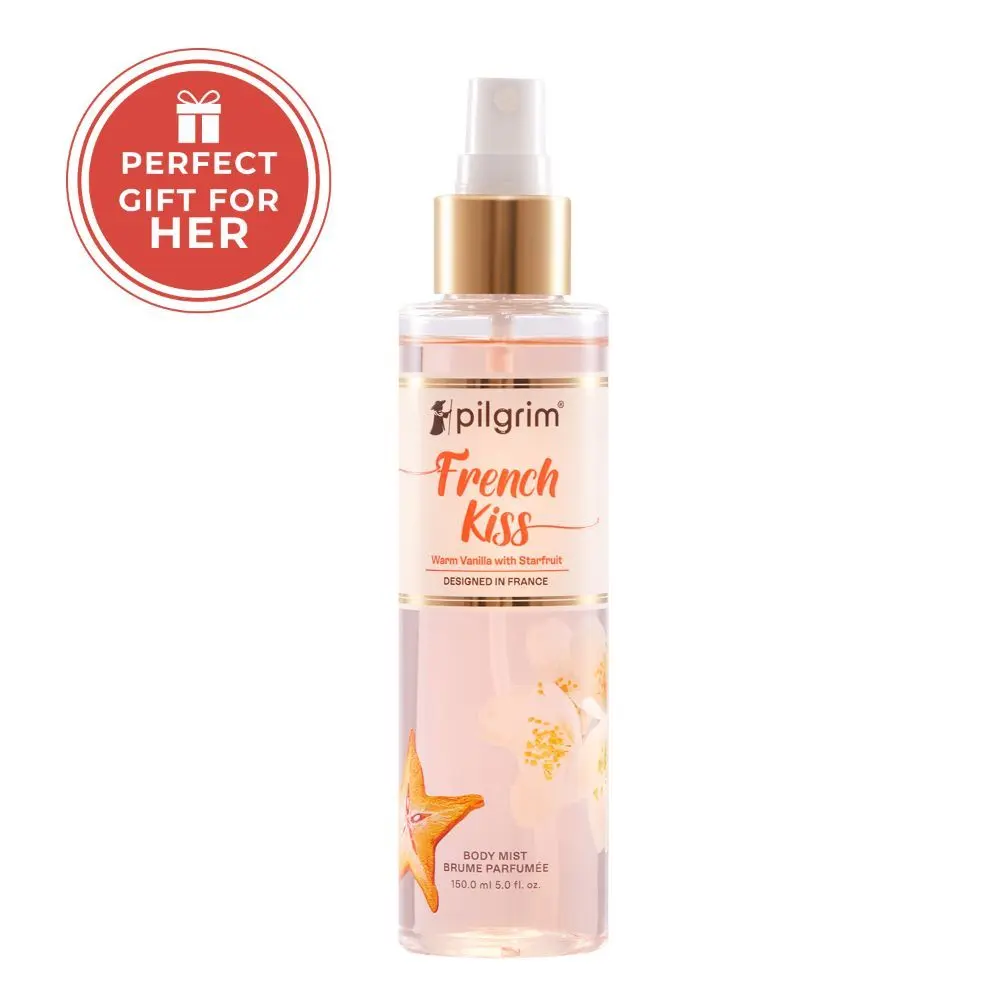 Pilgrim French Kiss Body Mist (Vanilla With Starfruit)| Vanilla Body Mist For Women Long Lasting| Sensual Fragrance | Body Spray| Romance Perfume For Women (150 ml)