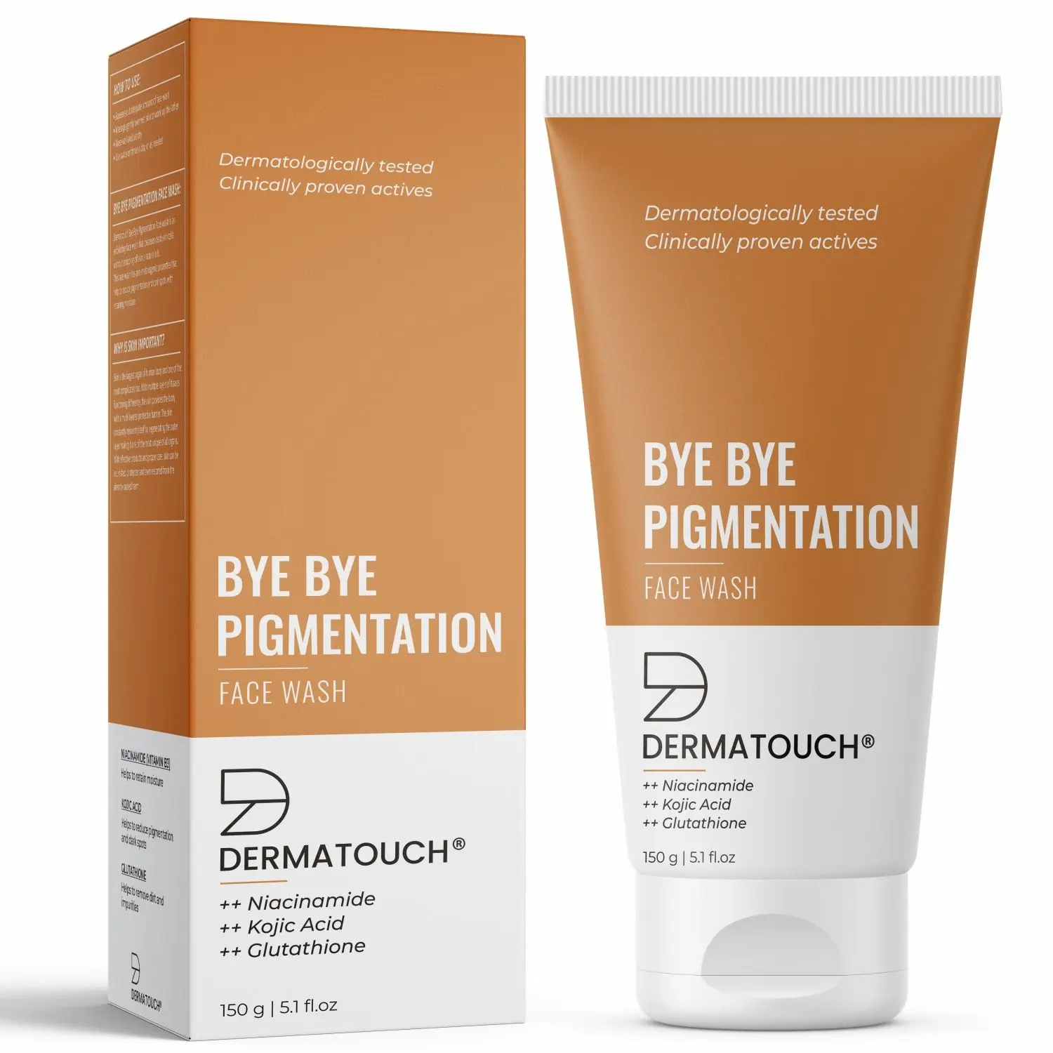 DERMATOUCH Bye Bye Pigmentation Face Wash || Pigmentation Face Wash for Women/Men with Niacinamide, Kojic Acid, & Glutathione a€“ 150G