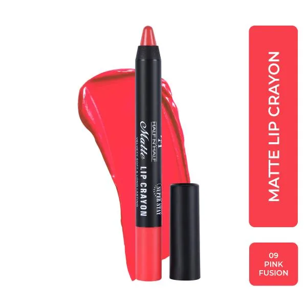 Half N Half Matte Velvet Soft & Long Lasting 24h Super Stay Lip Crayon - Pink-fusion