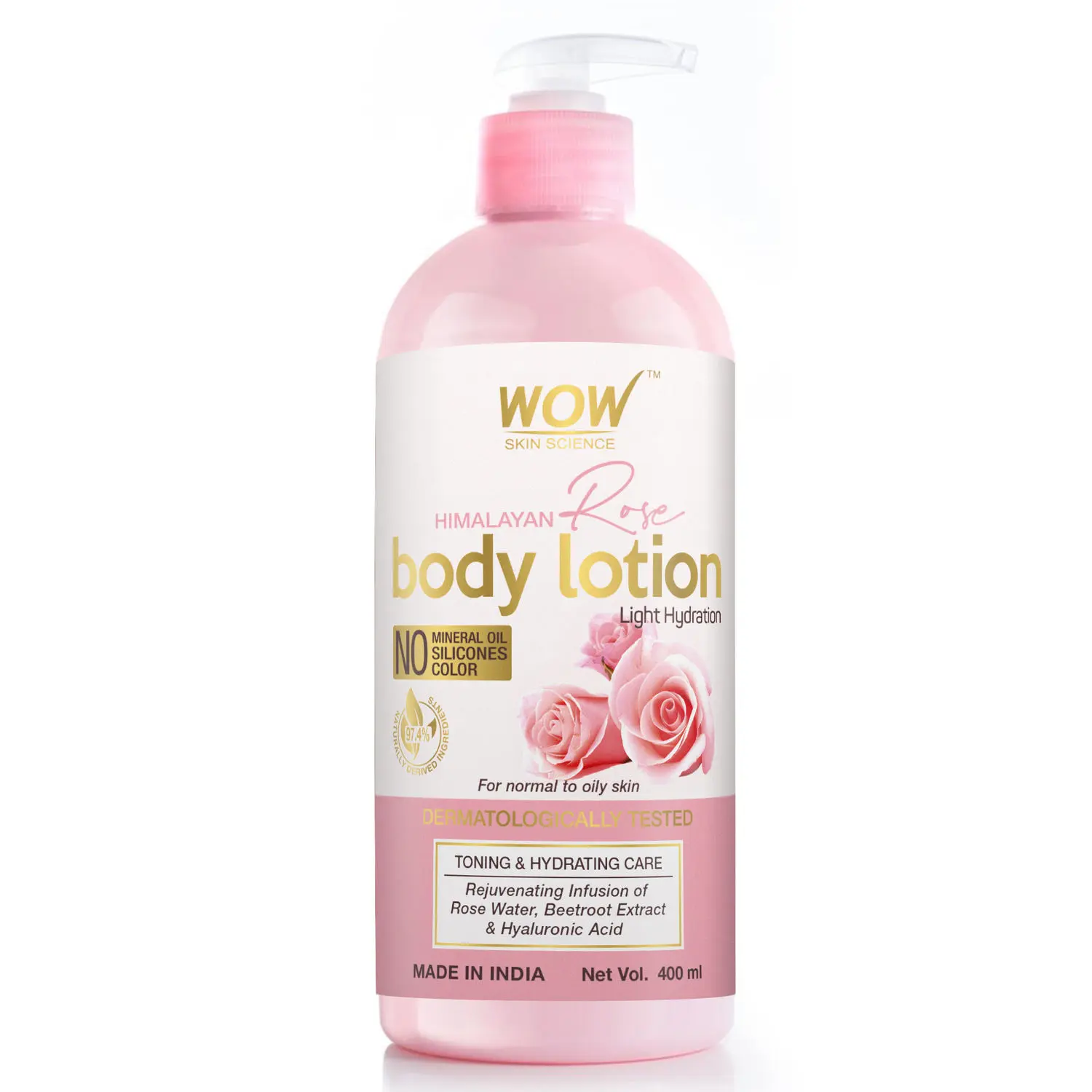 WOW Skin Science Himalayan Rose Body Lotion For Light Hydration - Normal To Oily Skin - with Rose Water, Beetroot Extract - 400mL