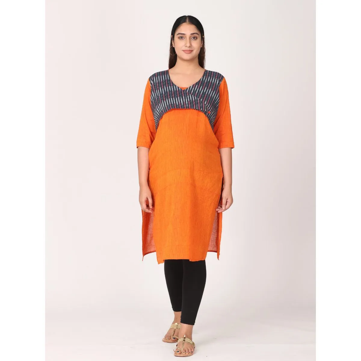 Morph Maternity Feeding Kurta With Horizontal Nursing - Orange (3XL)