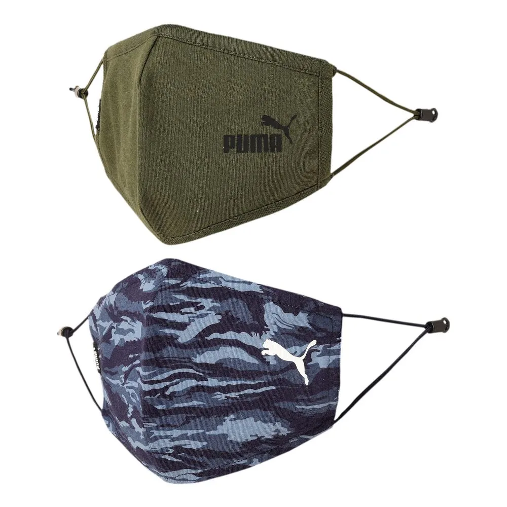 Puma Camo Unisex Green Face Mask In (set Of 2)