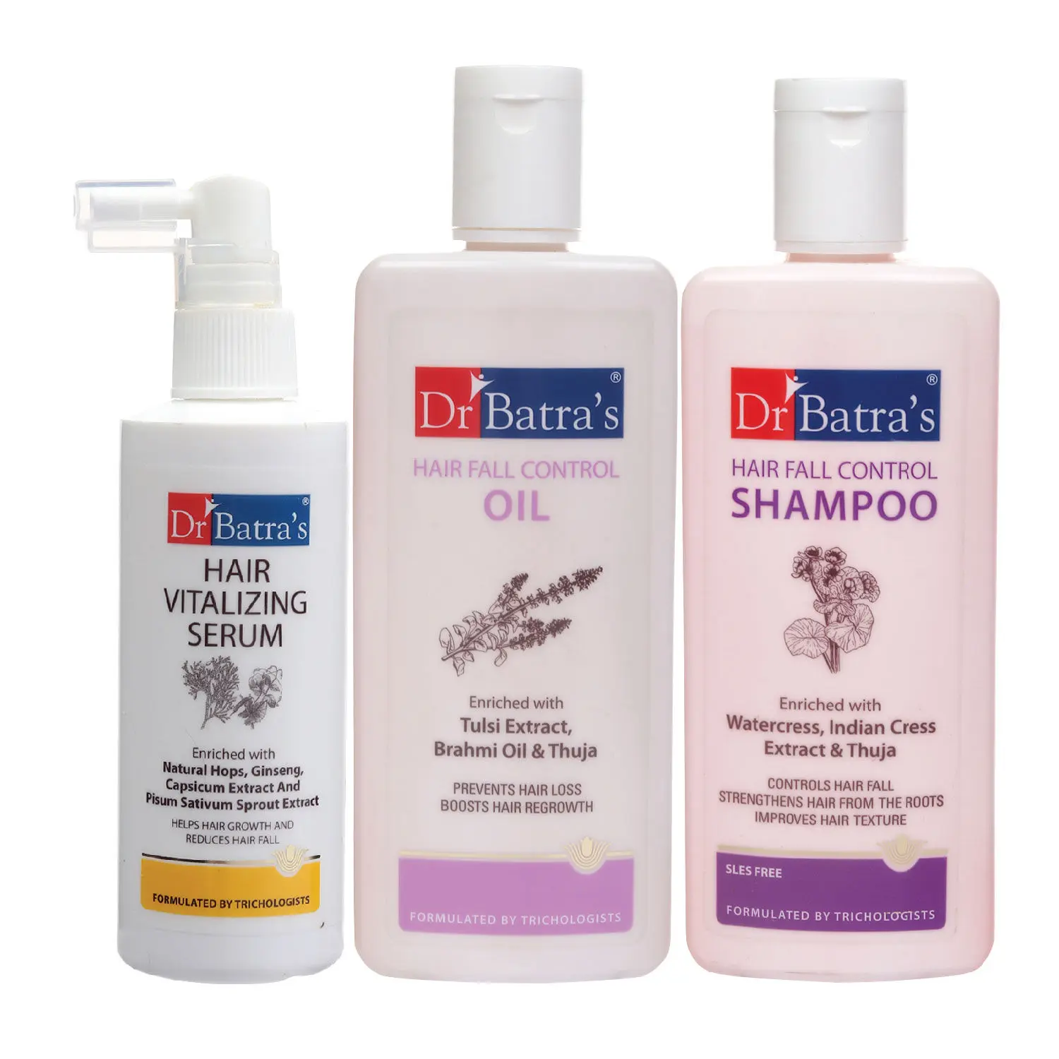 Dr Batra's Hair Vitalizing Serum 125 ml, Hairfall Control Shampoo- 200 ml and Hair Fall Control Oil- 200 ml         