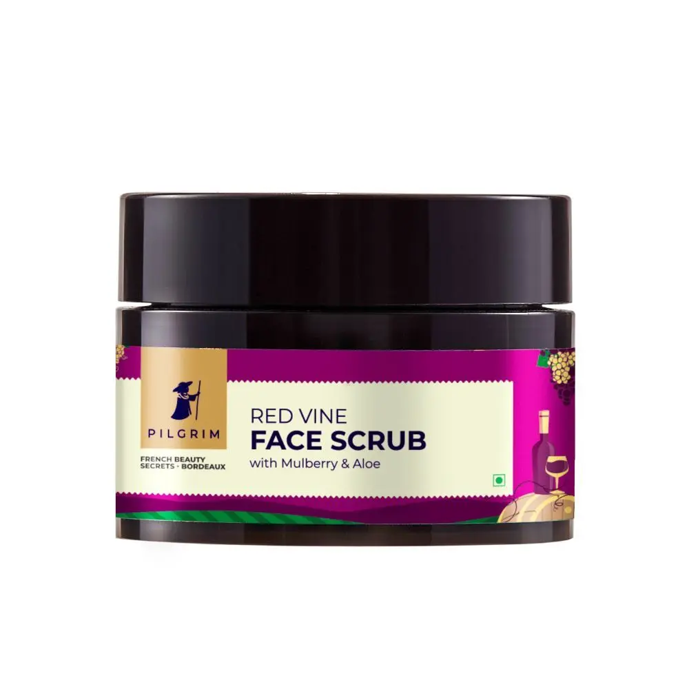 Pilgrim Red Vine Face Scrub with Mulberry Extract & Aloe for Glowing Skin, Unclogs pores , Fights Ageing & boosts Circulation |Men & Women (50 g)