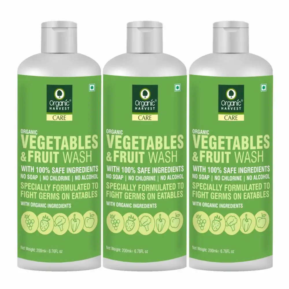 Organic Harvest Vegetables & Fruits Wash,  Fragrance Free  200 ml  Protection from Germs (Pack of 3)