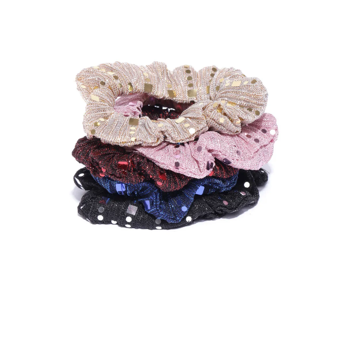 Blueberry Set Of 5 Multi Colour Sequins Detailing Scrunchies