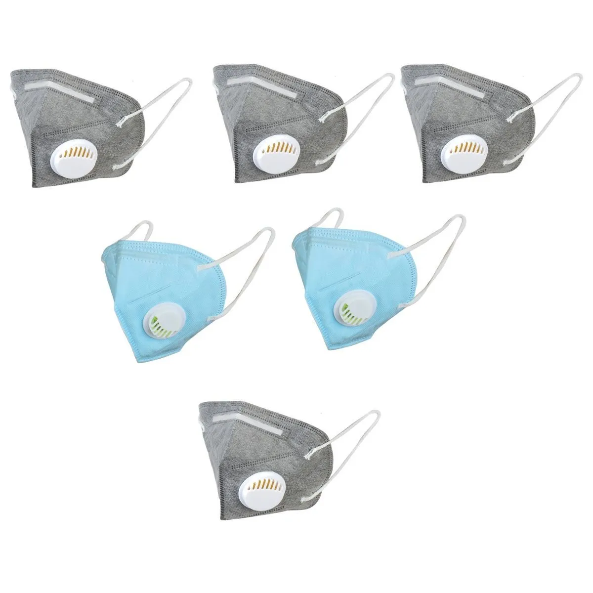 OOMPH Pack Of 6 Kn95/n95 Anti-pollution Reusable 5 Layer Mask Color: Grey,blue,grey