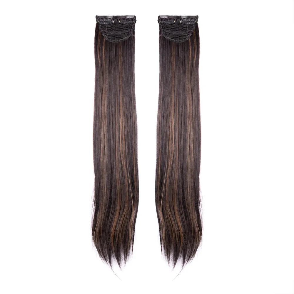 Streak Street Clip-In 24 Straight Dark Brown Side Patches With Golden Highlights (2Pcs Set)