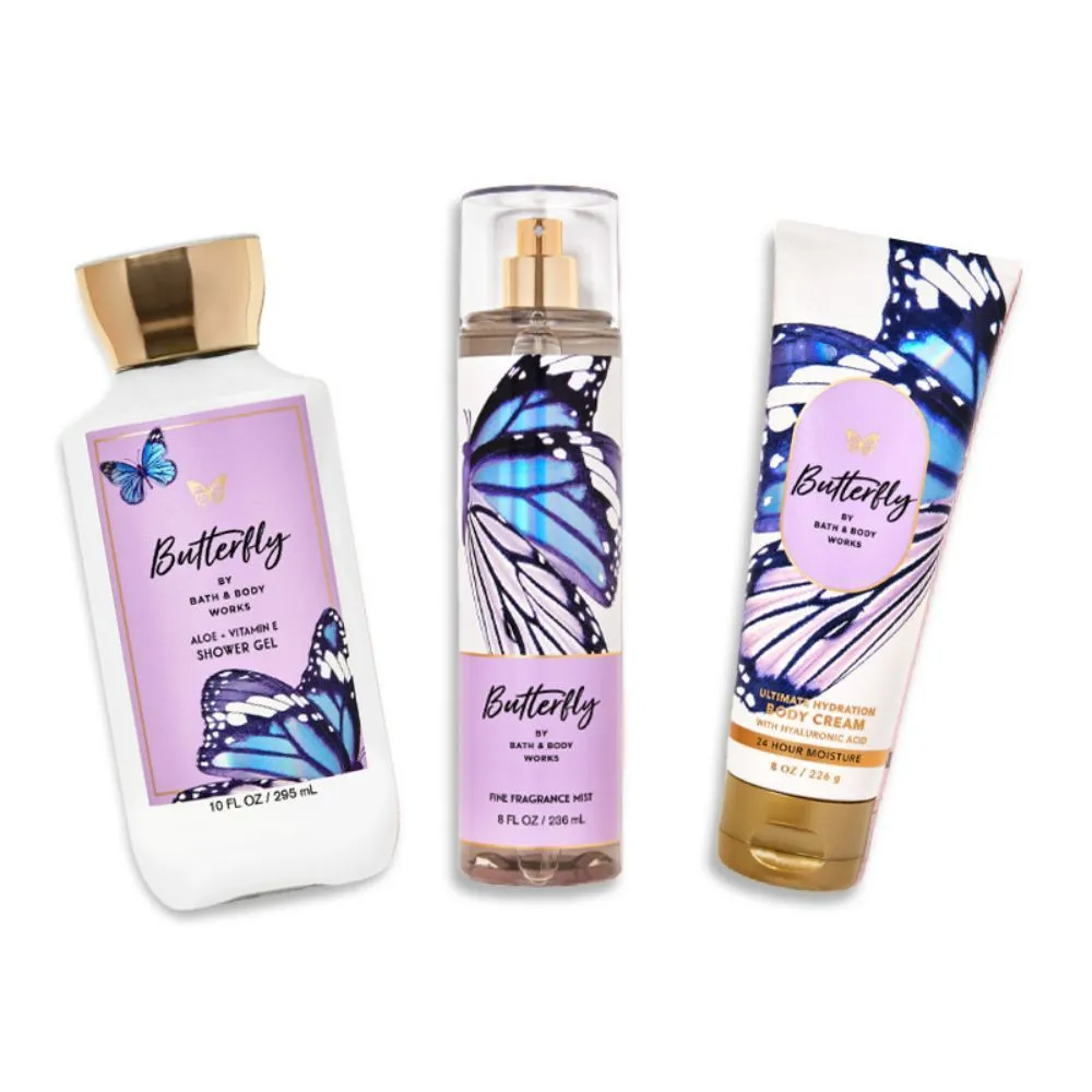 Bath & Body Works Butterfly Shower Gel, Body Cream & Fragrance Mist Combo