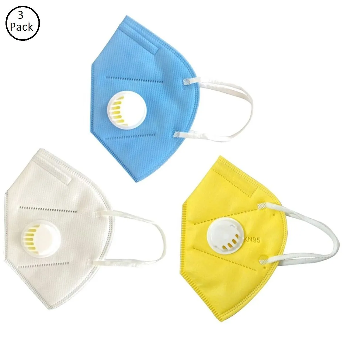 OOMPH Pack of 3 Anti-Pollution Reusable 5 Layer Mask - White Blue Yellow