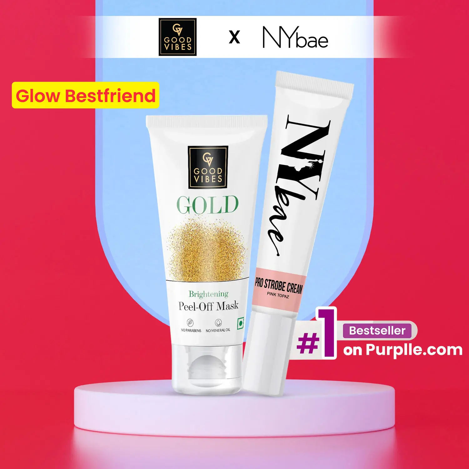  Good Vibes x NY Bae Golden Glow Kit By Purplle | Bestsellers | Strobe Cream | Peel Off Mask | Korean Skin | Brightening Kit.