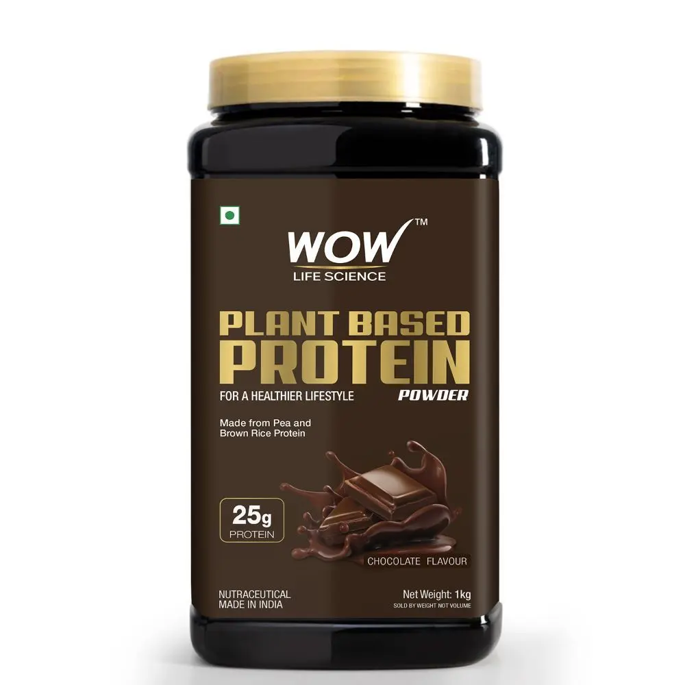 WOW Life Science Plant Protein Powder - Made from Pea & Brown Rice Protein - Chocolate Flavour- For a healthier lifestyle (1 kg)