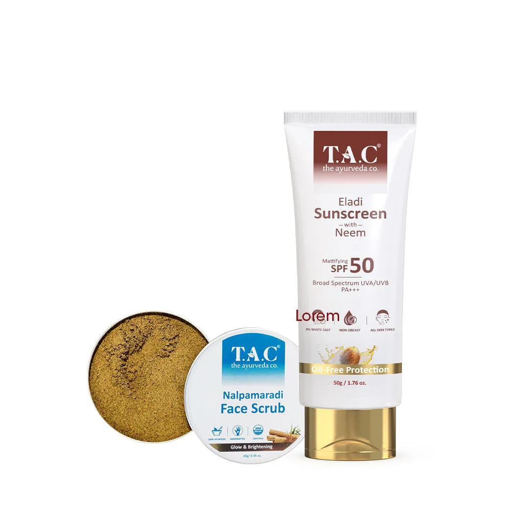 TAC - The Ayurveda Co. Eladi Triphla & Hemp Seed Oil Face Polisher Scrub & Spf 50 Pa+++ Sunscreen