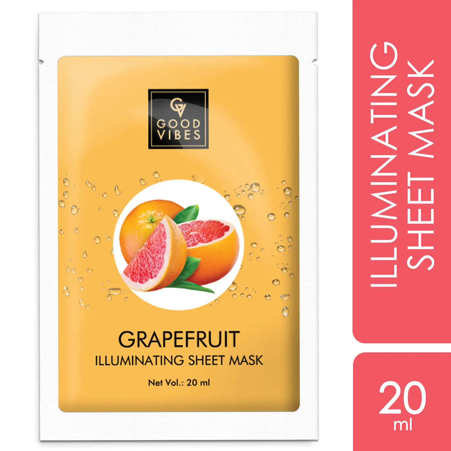 Good Vibes Grapefruit Illuminating Sheet Mask | Brightening, Skin Radiance | No Animal Testing (20 ml)