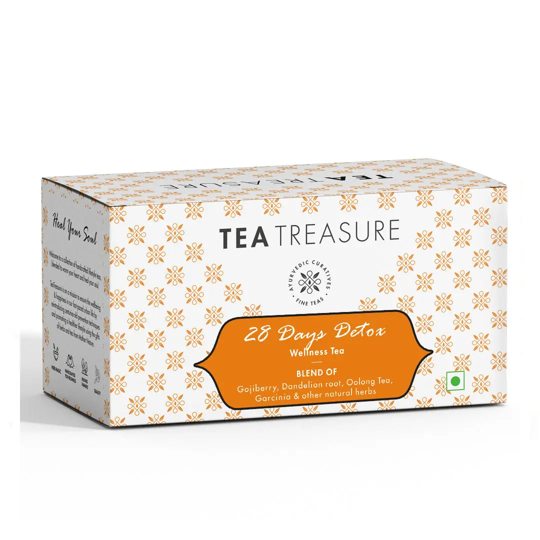 TeaTreasure 28 Days Detox with Garcinia Combogia and Oolong for Weight Management, Belly Fat and Skin Glow - 1 TeaBox (18 Pyramid Tea Bags)