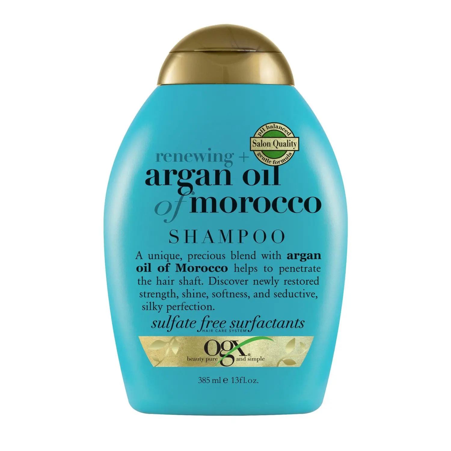 OGX Renewing + Argan Oil of Morocco Hydrating Hair Shampoo, Cold-Pressed Argan Oil to Help Moisturize, Soften & Strengthen Hair, Paraben-Free with Sulfate-Free Surfactants, 385 g