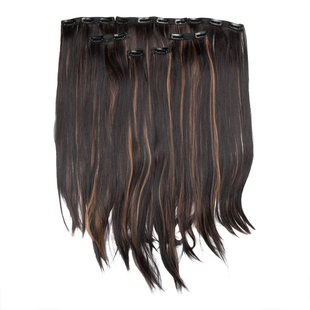 Streak Street 7 Set Clip-in Volumizer Dark Brown Hair Extensions With Golden Brown Highlights