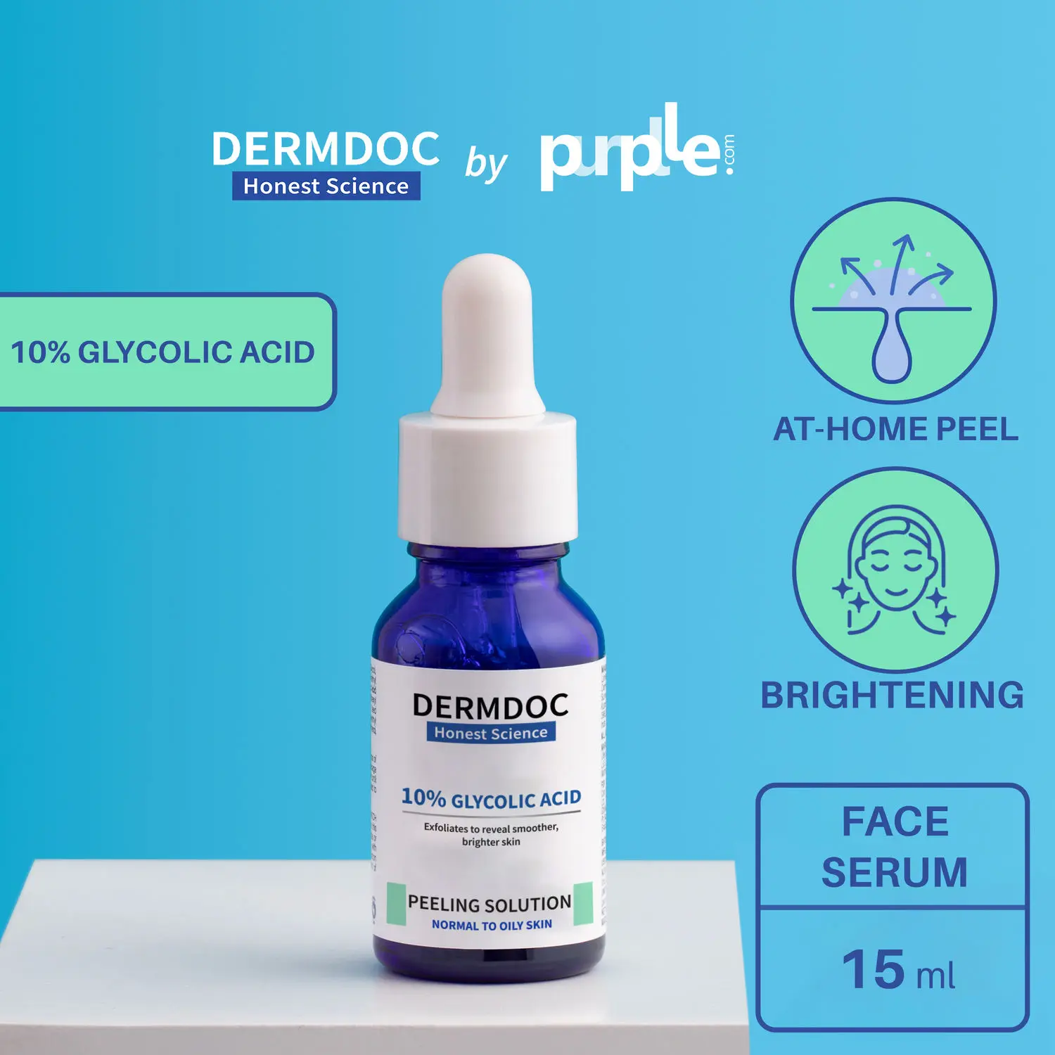 DermDoc by Purplle 10% Glycolic Acid Peeling Solution (15ml) | aha bha peel | chemical peeling | pore cleansing | fragrance free serum