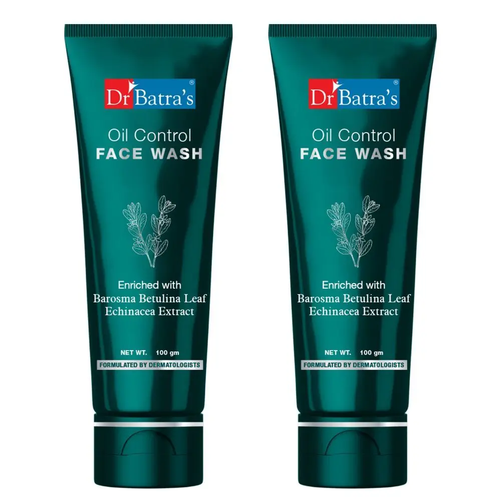 Dr Batra's Oil Control Face Wash Sulphate, Silicone & Soap Free Enriched With Barosma Betulina Leaf & Echinancea Extract For Oil Free & Clear Skin - 100 gm (Pack of 2)