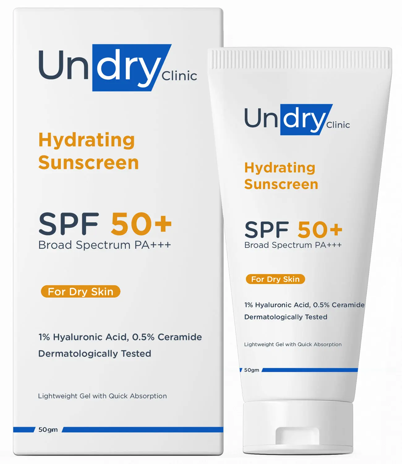 Undry Hydrating Sunscreen for Dry Skin (50gm) Lightweight, Photostable Sunscreen SPF 50 Broad Spectrum Sun Screen Protector SPF 50 Sunscreen for Women & Sunscreen for Men; Sun Cream with HA & Ceramide