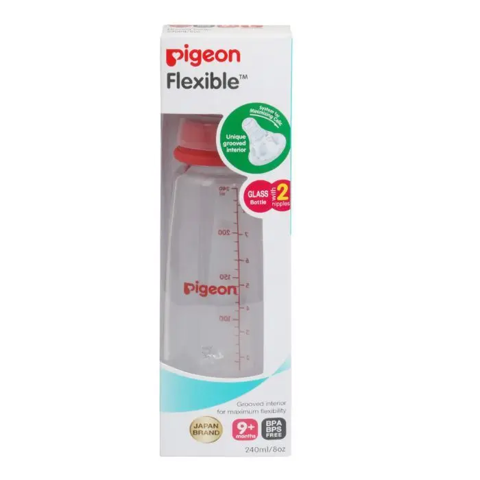 Pigeon Glass Feeding Bottle (240 ml) Red With Add Nipple L