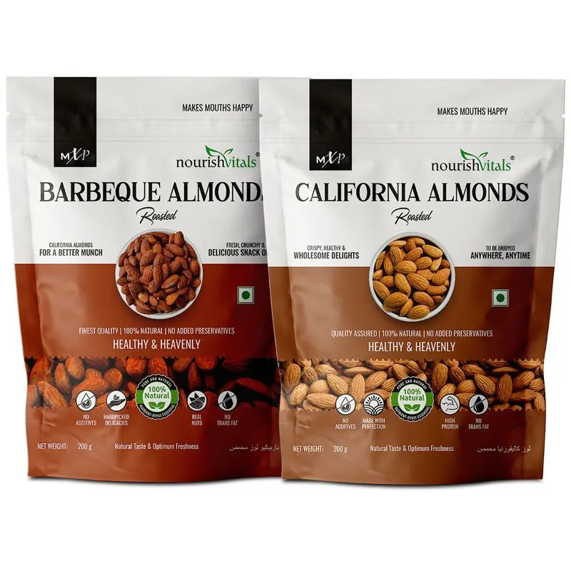 NourishVitals Healthy Combo, Barbeque Roasted Almonds + California Roasted Almonds