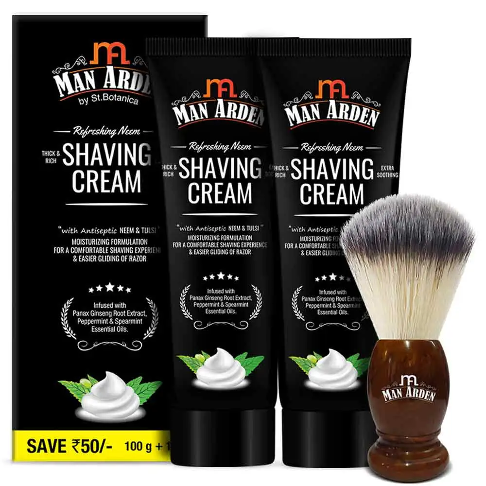 Man Arden Vintage Finish Brown Shaving Brush+Neem Shaving Cream,  2 Piece(s)/Pack  for All Types of Beard