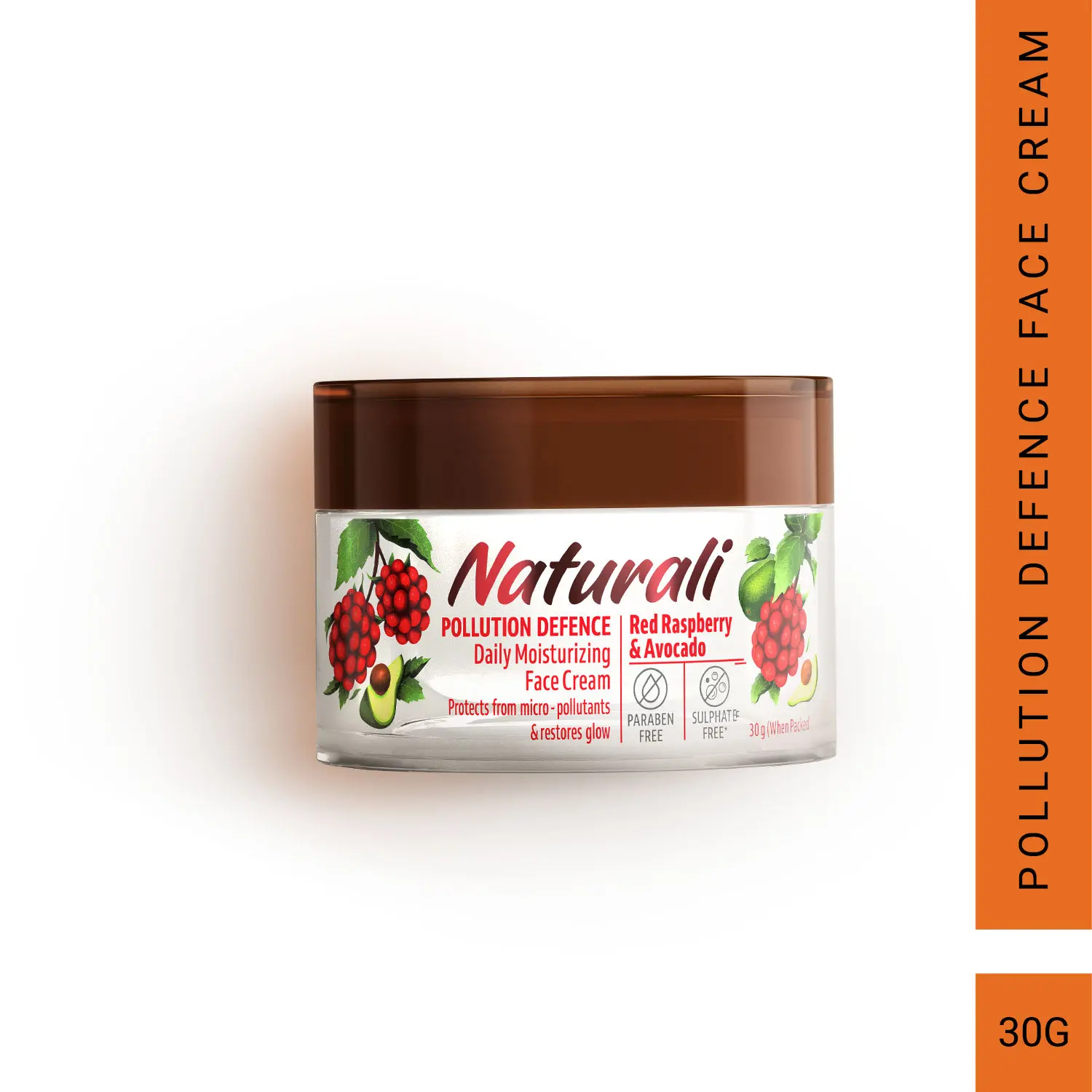 Naturali Pollution Defence Daily Moisturizing Face Cream | With Red Raspberry & Avocado | Protects Skin From Pollution & Restores Natural Glow | 30 gm