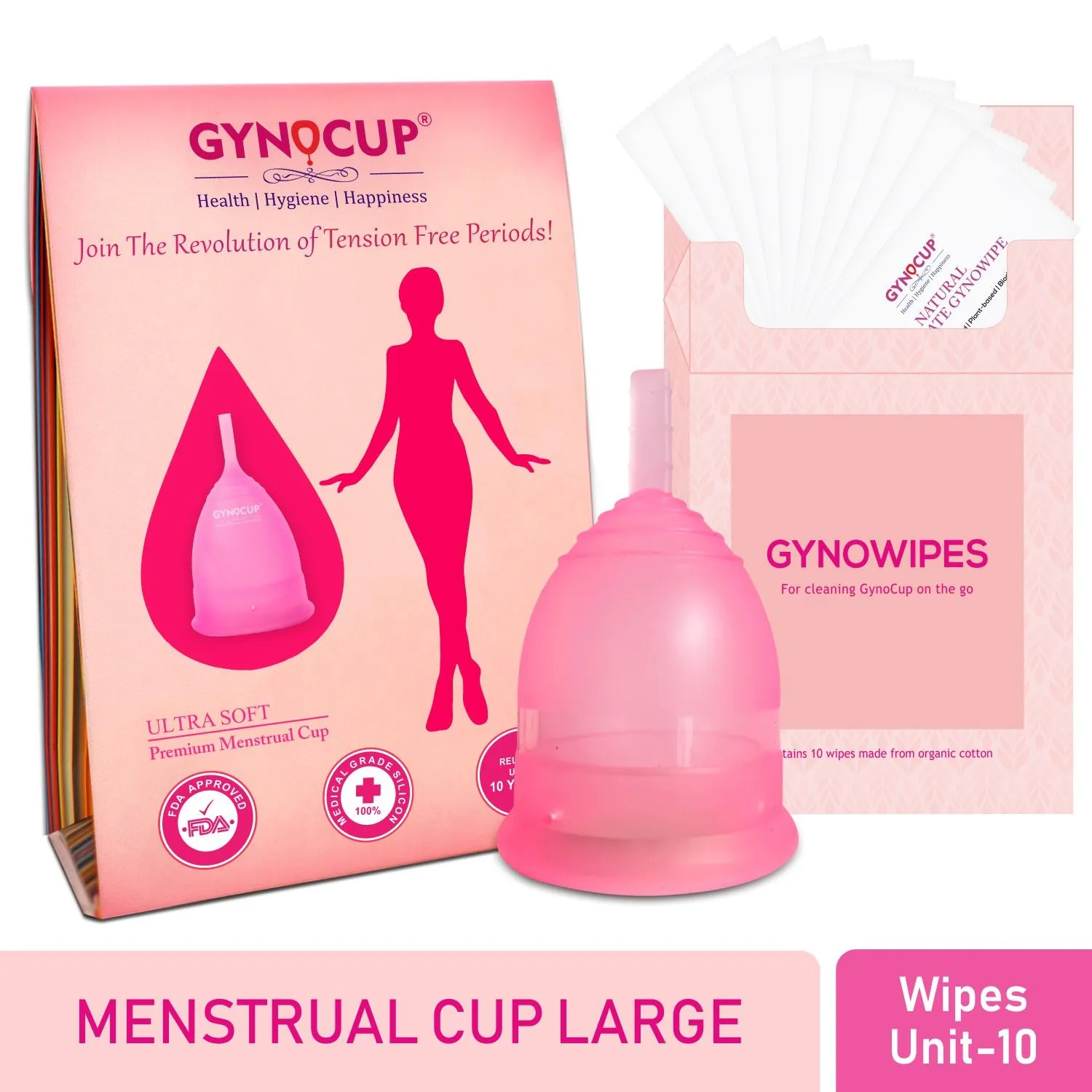 GynoCup Menstrual Cup and Natural Intimate Wipes Combo (Large)