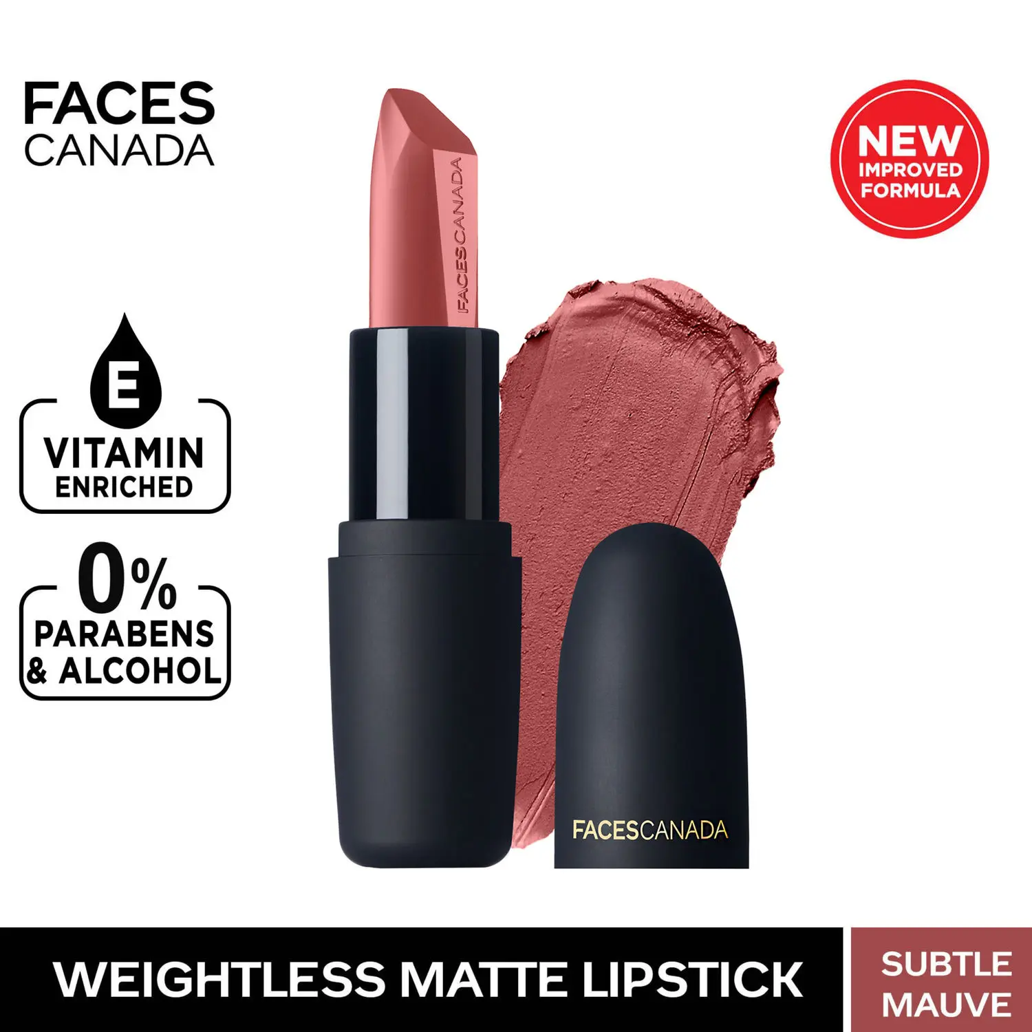 Faces Canada Weightless Matte Lipstick |Jojoba & Almond Oil | Highly pigmented | Smooth One Stroke Color | Keeps Lips Moisturized | Subtle Mauve 4.5 g