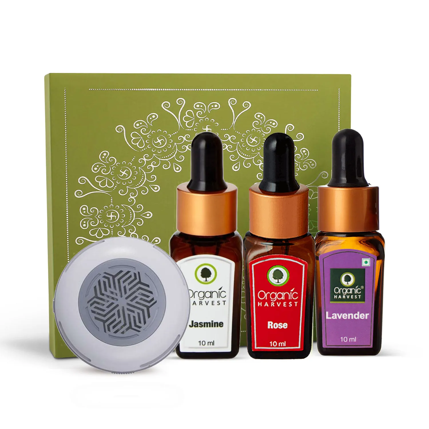 Organic Harvest Lavender, Rose & Jasmine Essential Oil With Diffuser Combo Gift Set