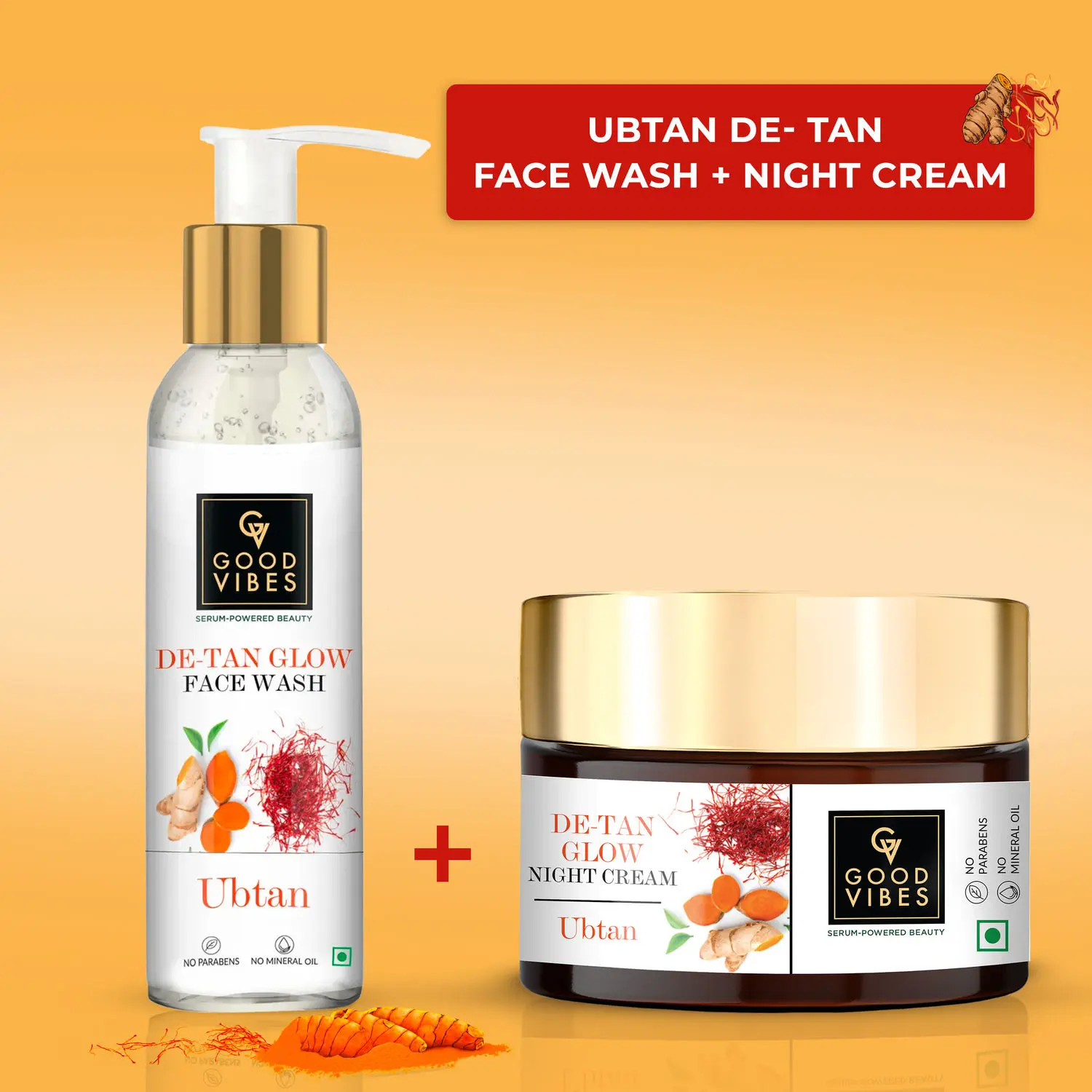 Good Vibes De-Tan Ubtan Facewash & Night Cream with Power of Serum Combo.