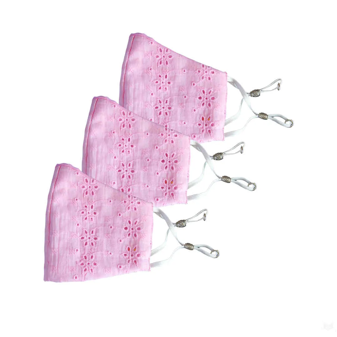 Bellofox Light Pink Chikan Face Mask (Set Of 3)