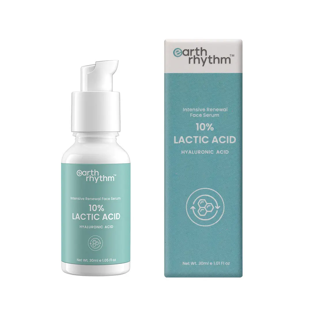 Earth Rhythm 10% Lactic Acid - Intensive Renewal Serum Hyaluronic Acid | Gentle Exfoliation, Control Sebum, Evens out skin | for All Skin Types | Men & Women - 30 ML