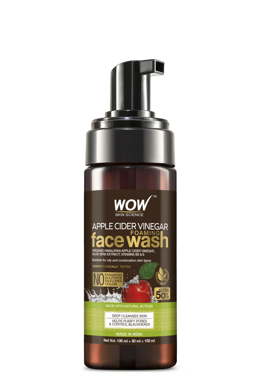 WOW Skin Science Organic Apple Cider Vinegar Foaming Face Wash With Pump (100ml+50m)