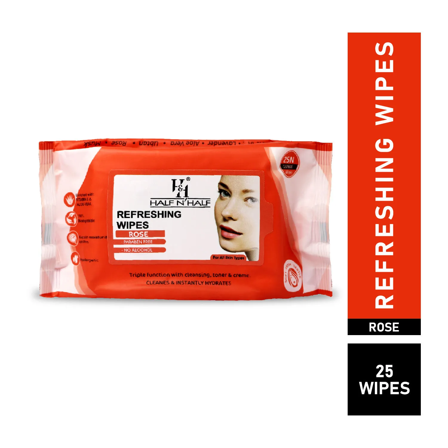 Half N Half Refreshing Wipes - E - 28 - Rose