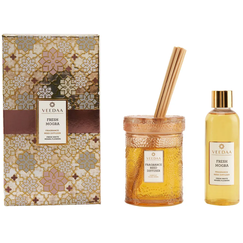 Veedaa Candles Fresh Mogra Reed Diffuser Set