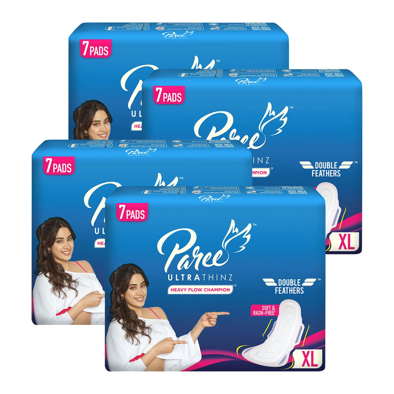 Paree Ultra Thinz Soft & Rash Free Comfort Sanitary Pads for Women With Double Feathers for Quick Absorption, XL| Tri-Fold and Convenient Disposable Covers, 28 Pads