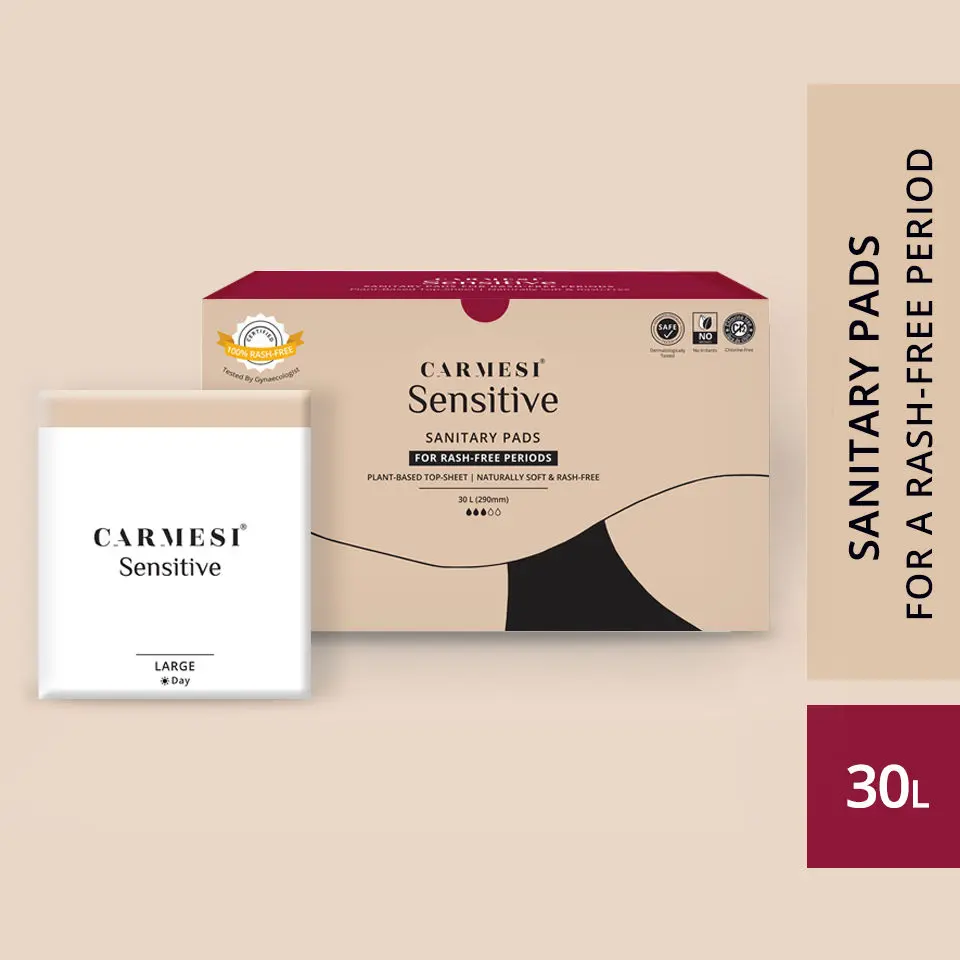 Carmesi Sensitive - Sanitary Pads for Rash-Free Periods (30 Large)