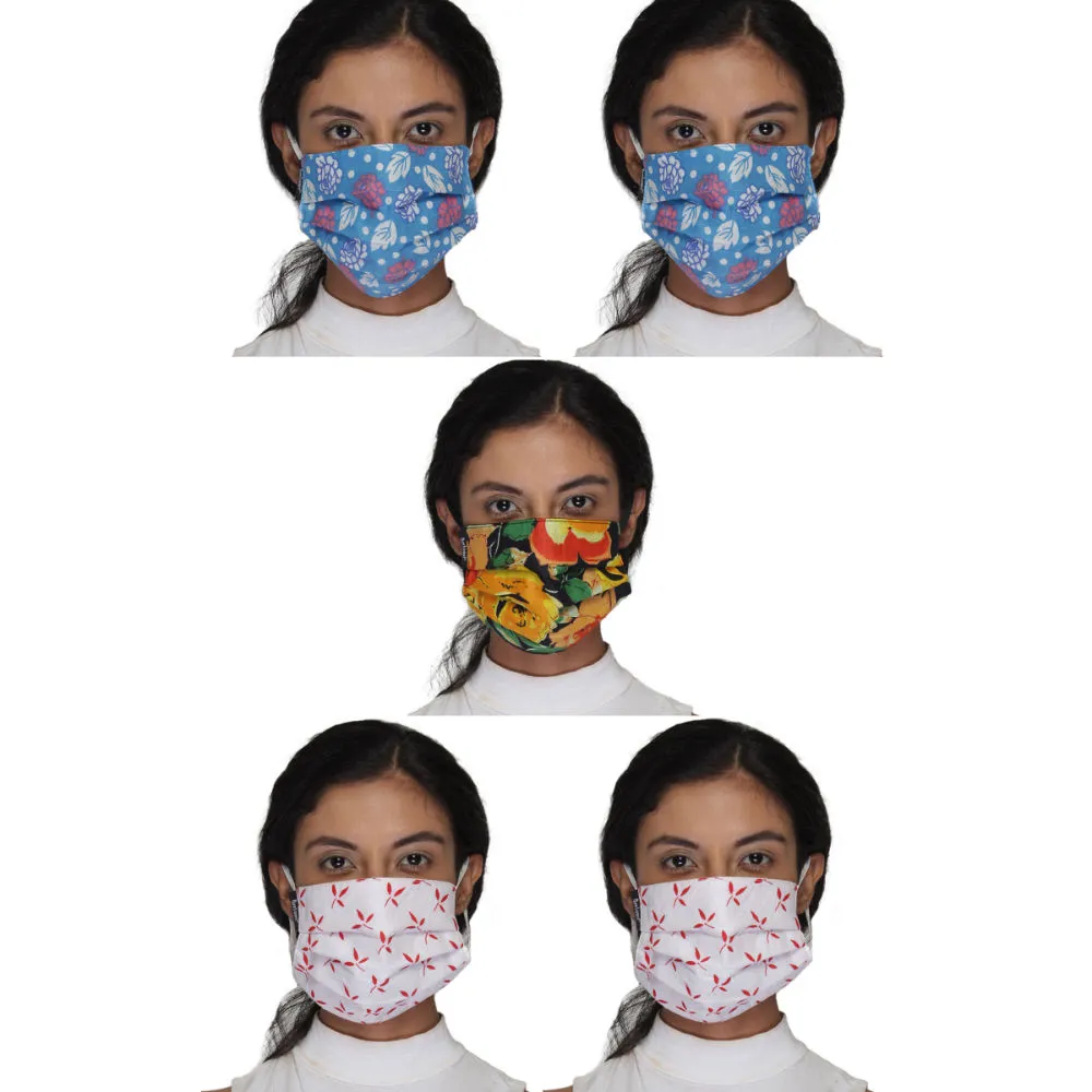 Anekaant Pack Of 5 Multicolor 3-Ply Reusable Cotton Printed Fabric Fashion Mask