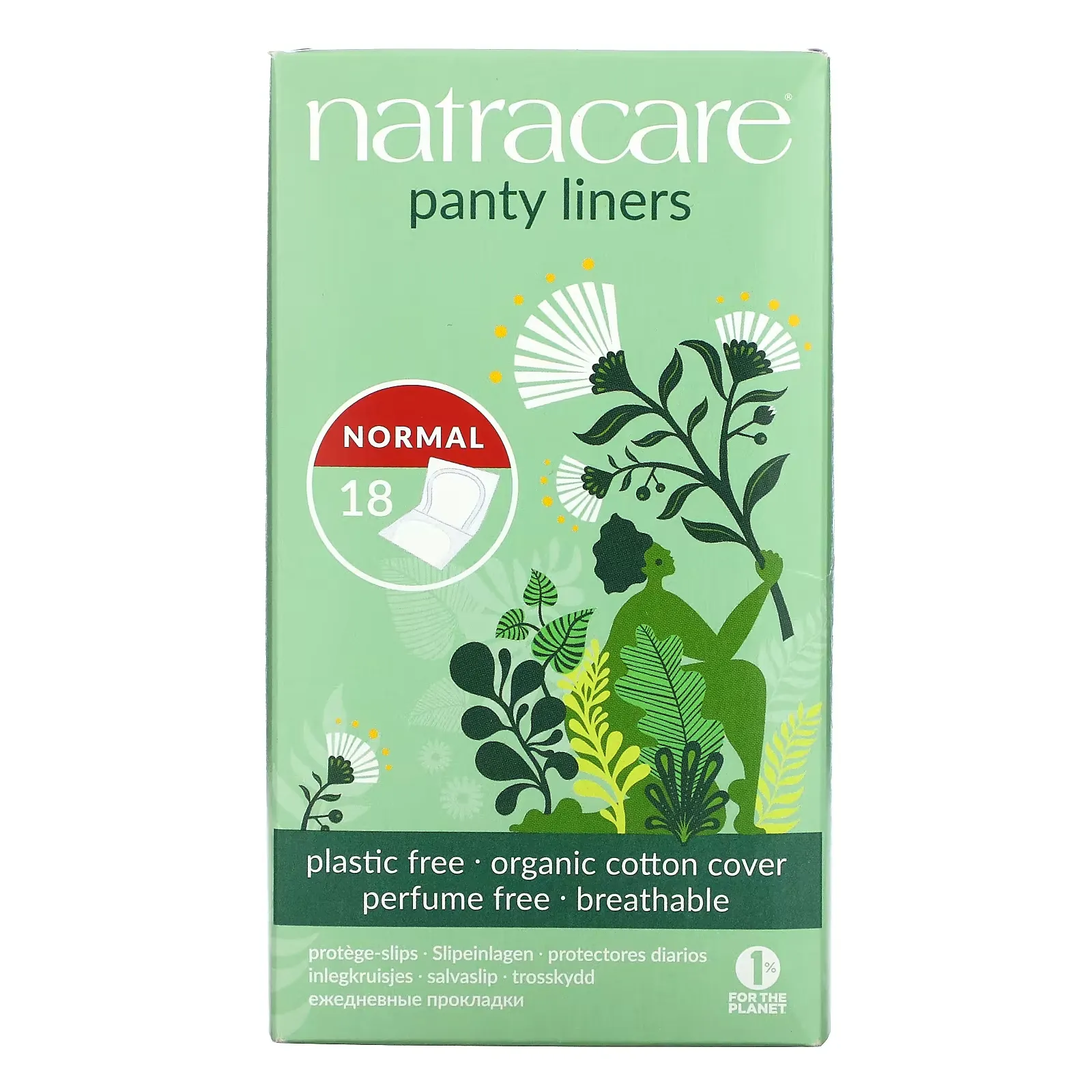 Panty Liners, Organic Cotton Cover, Normal, 18 Liners